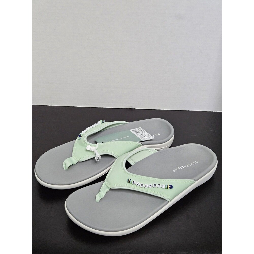 Sz 11B - Revitalign Orthotic Beaded Thong Sandals Yumi STRENGTH Green Flip Flop
